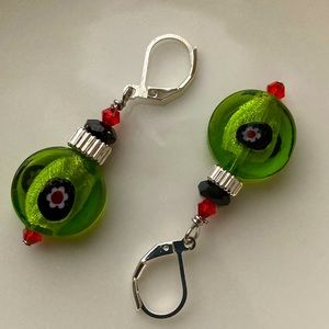 LampWork Bead Earrings with Pink Rosettes